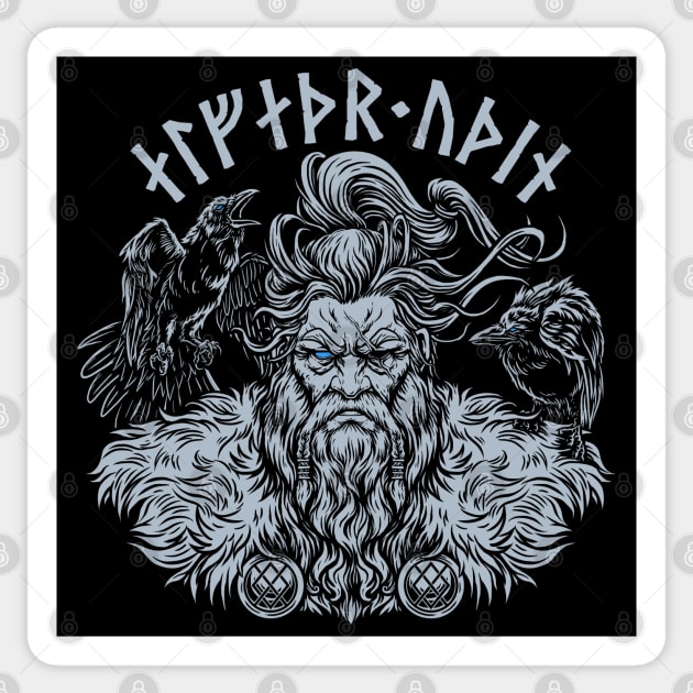 Odin Norse Allfather Pagan God Viking Mythology Huginn Muninn Sticker by Blue Pagan